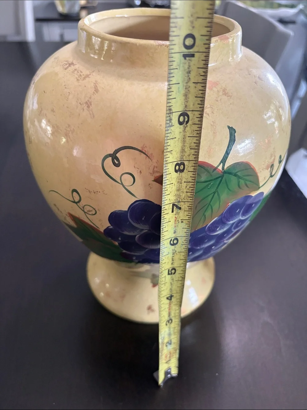 Hand-Painted Grape Ceramic Vase in Cream in a Tuscan style